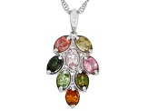 Multi-Tourmaline Rhodium Over Sterling Silver Pendant With Chain 1.15ctw