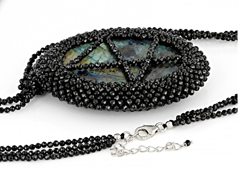 Gray Labradorite with Black Spinel Rhodium Over Sterling Silver Necklace