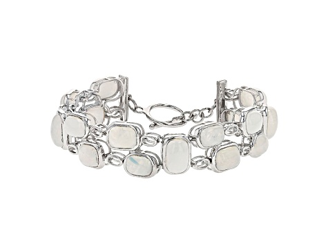 Rainbow Moonstone Rhodium Over Sterling Silver Bracelet