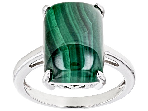 Green Malachite Rhodium Over Sterling Silver Ring