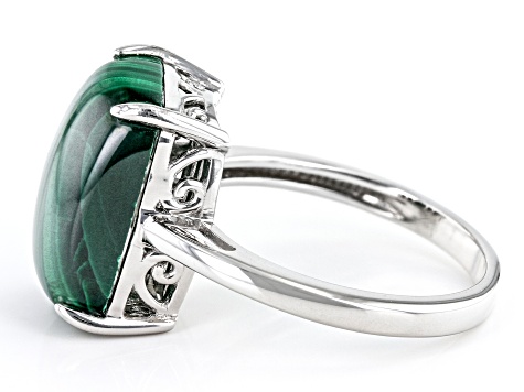 Green Malachite Rhodium Over Sterling Silver Ring