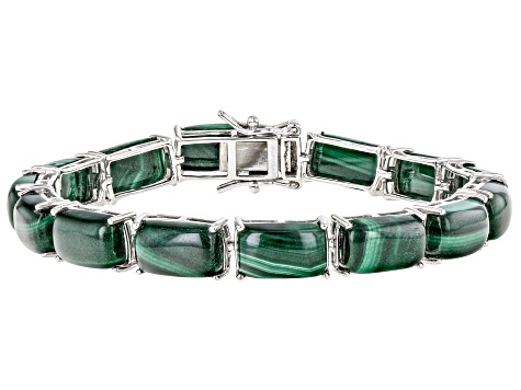 Green Malachite Rhodium Over Sterling Silver Bracelet