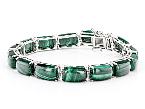 Green Malachite Rhodium Over Sterling Silver Bracelet