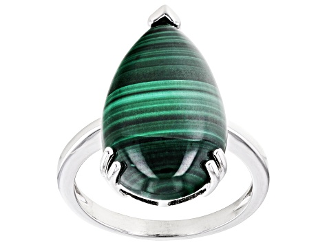 Green Malachite Rhodium Over Sterling Silver Ring