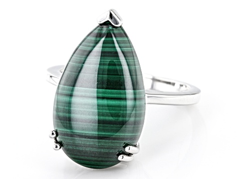 Green Malachite Rhodium Over Sterling Silver Ring