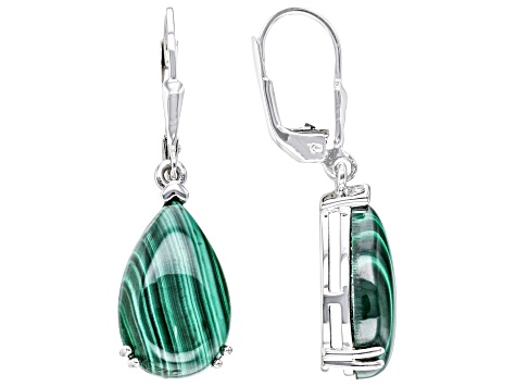 Green Malachite Rhodium Over Sterling Silver Dangle Earrings
