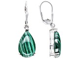 Green Malachite Rhodium Over Sterling Silver Dangle Earrings