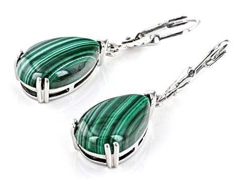 Green Malachite Rhodium Over Sterling Silver Dangle Earrings