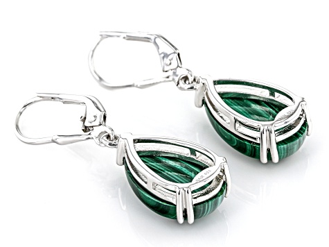 Green Malachite Rhodium Over Sterling Silver Dangle Earrings
