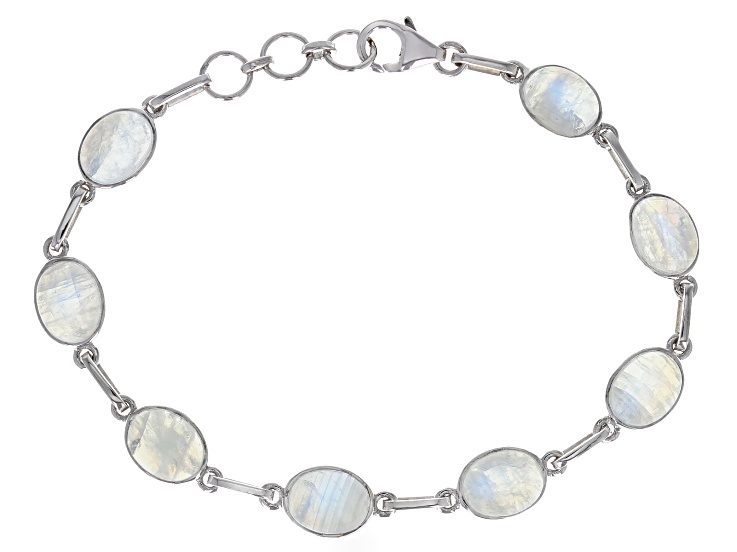 White Rainbow Moonstone Rhodium Over Sterling Silver