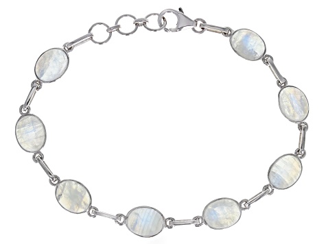 White Rainbow Moonstone Rhodium Over Sterling Silver Bracelet