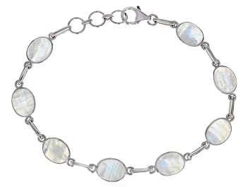 Picture of White Rainbow Moonstone Rhodium Over Sterling Silver Bracelet