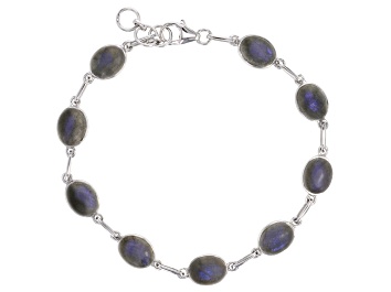 Picture of Gray Labradorite Rhodium Over Sterling Silver Bracelet
