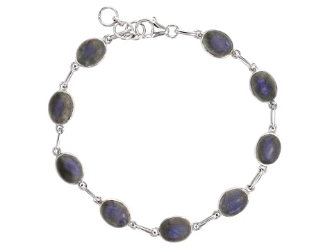 Gray Labradorite Rhodium Over Sterling Silver Bracelet