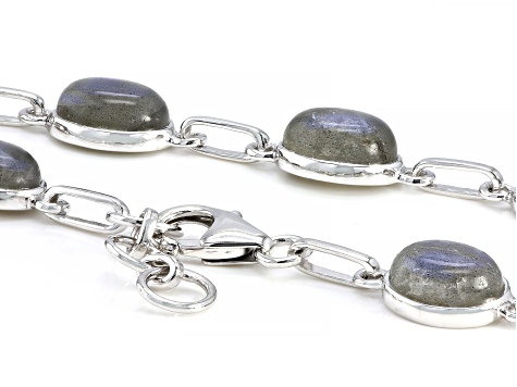 Gray Labradorite Rhodium Over Sterling Silver Bracelet