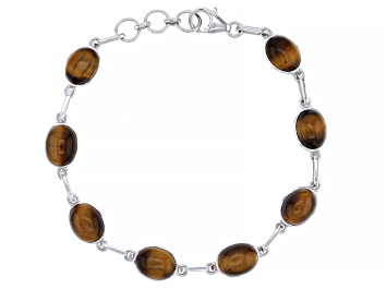 Picture of Brown Tigers Eye Rhodium Over Sterling Silver Bracelet