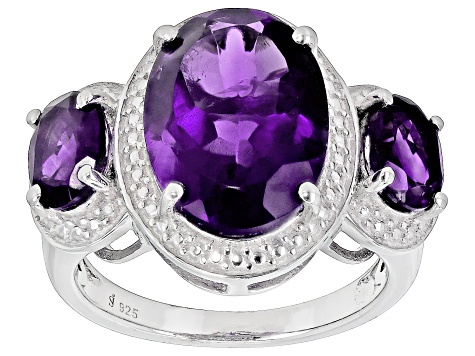 Purple African Amethyst Rhodium Over Sterling Silver Ring 5.31ctw