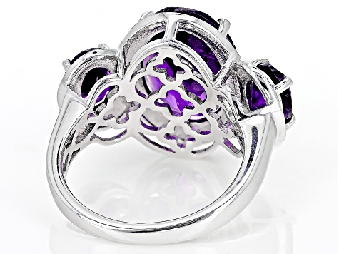 Purple African Amethyst Rhodium Over Sterling Silver Ring 5.31ctw