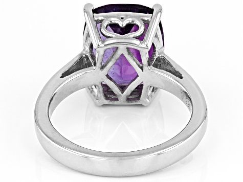 Purple African Amethyst With White Zircon Rhodium Over Sterling Silver Ring 4.83ctw