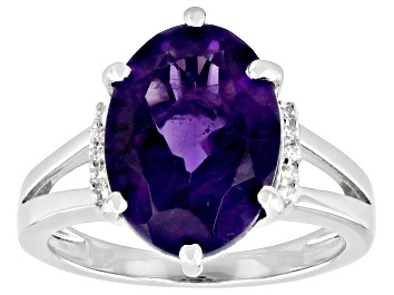 Picture of Purple African Amethyst With White Zircon Rhodium Over Sterling Silver Ring 4.03ctw