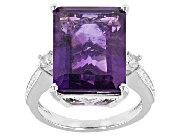 Picture of Purple African Amethyst with White Zircon Rhodium Over Sterling Silver Ring 10.10ctw