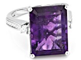 Purple African Amethyst with White Zircon Rhodium Over Sterling Silver Ring 10.10ctw