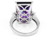 Purple African Amethyst with White Zircon Rhodium Over Sterling Silver Ring 10.10ctw