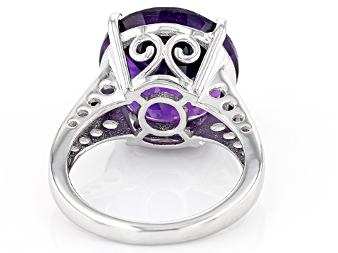 Purple African Amethyst Rhodium Over Sterling Silver Ring 7.98ct