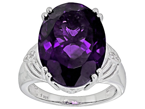 Purple African Amethyst With White Zircon Rhodium Over Sterling Silver Ring 9.22ctw