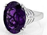 Purple African Amethyst With White Zircon Rhodium Over Sterling Silver Ring 9.22ctw