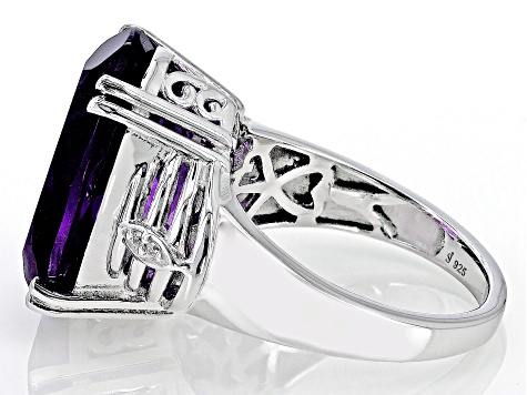 Purple African Amethyst With White Zircon Rhodium Over Sterling Silver Ring 9.22ctw