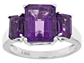 Purple African Amethyst Rhodium Over Sterling Silver 3-Stone Ring 4.00tw