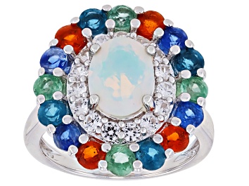 Picture of White Ethiopian Opal Rhodium Over Sterling Silver Ring 3.49ctw