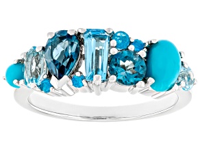 Multi-Gemstone Platinum Over Sterling Silver Ring 1.33ctw