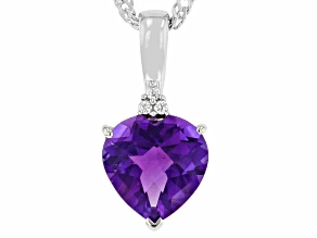 Purple Amethyst with White Zircon Rhodium Over Sterling Silver Pendant with Chain 1.46ctw
