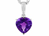 Purple Amethyst with White Zircon Rhodium Over Sterling Silver Pendant with Chain 1.46ctw