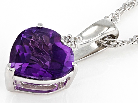 Purple Amethyst with White Zircon Rhodium Over Sterling Silver Pendant with Chain 1.46ctw