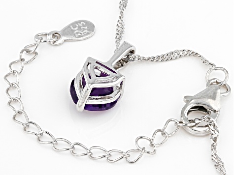 Purple Amethyst with White Zircon Rhodium Over Sterling Silver Pendant with Chain 1.46ctw