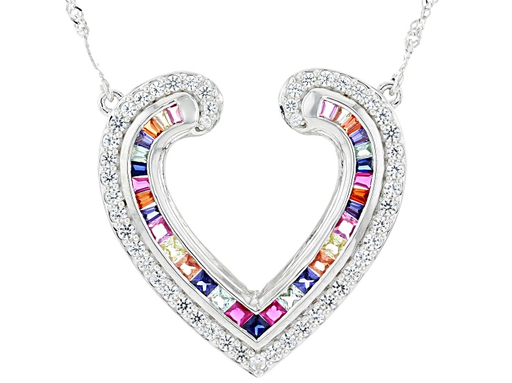 Multi-Color Lab Created Sapphire Platinum Over Sterling Silver Necklace 2.11ctw