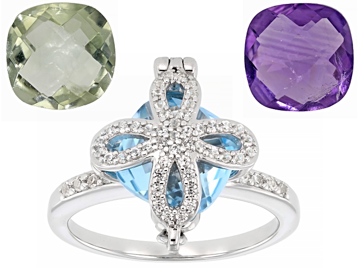 Multi-Color Multi-Stone Rhodium Over Sterling Silver Interchangeable ...