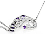 African Amethyst & Black Spinel Rhodium Over Silver Peacock Brooch Pendant With Chain 2.40ctw