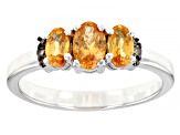 Orange Spessartite With Champagne Diamond Accent Rhodium Over Sterling Silver Ring 1.05ctw