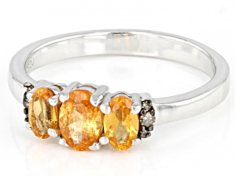 Orange Spessartite With Champagne Diamond Accent Rhodium Over Sterling Silver Ring 1.05ctw