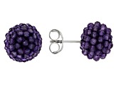Purple Amethyst Rhodium Over Sterling Silver Beaded Stud Earrings
