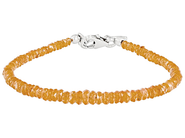 Orange Spessartite Rhodium Over Sterling Silver Beaded Bracelet