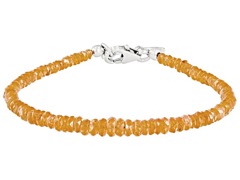 Orange Spessartite Rhodium Over Sterling Silver Beaded Bracelet