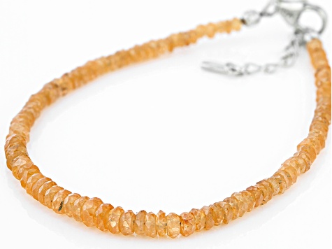 Orange Spessartite Rhodium Over Sterling Silver Beaded Bracelet