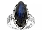 Gray Labradorite With White Zircon Rhodium Over Sterling Silver Ring 1.37ctw