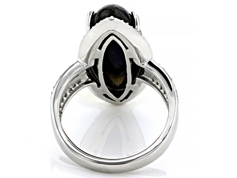 Gray Labradorite With White Zircon Rhodium Over Sterling Silver Ring 1.37ctw