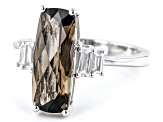 Brown Smoky Quartz With White Zircon Rhodium Over Sterling Silver Ring 3.33ctw